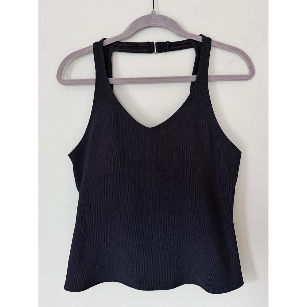 Lands End Tankini Bathing Suit Top Ribbed Black Swim Beach Summer Size 14/Large